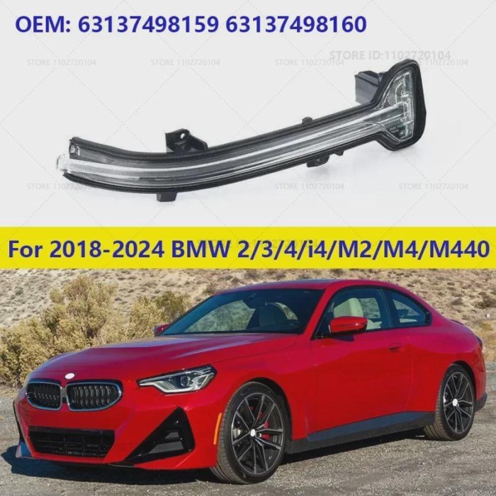 For 2018-2024 BMW 2/3/4/i4/M2/M4/M440 (G20/22/23/26/42/80/82/83/87) Rearview Mirror Turn Signals La