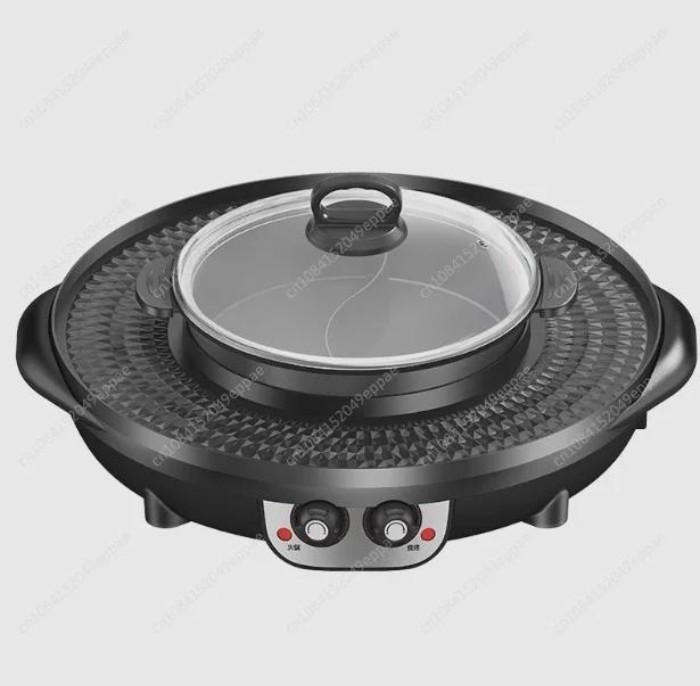 3 in 1 Electric Hot Pot BBQ Grill 2300W Multifunction Portable Home Non-Stick Split Pot Smokeless S