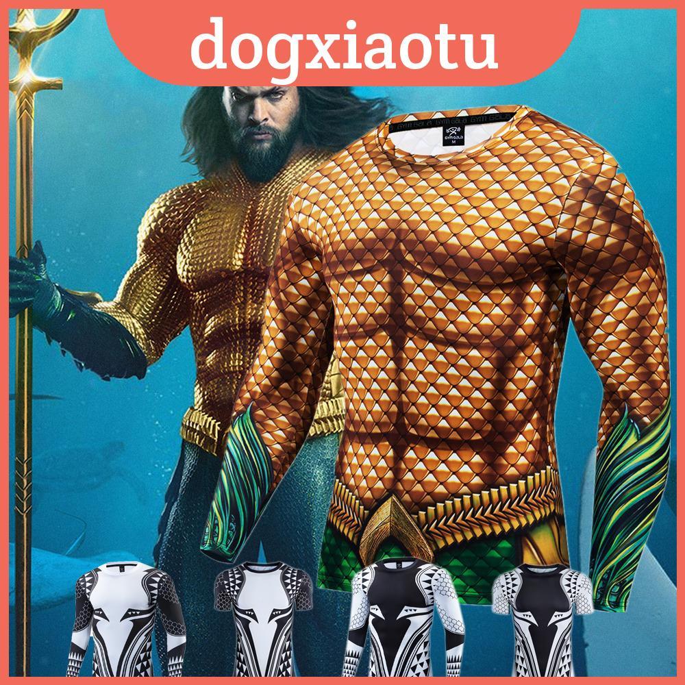 เสื้อยืดรัดรูปพิมพ์ลาย Aquaman 3D สไตล์ฟิตกระชับ