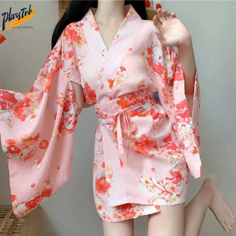 Pure Desire สไตล์เสื้อคลุมอาบน้ําสไตล์ญี่ปุ่น Cherry Blossom Kimono น่ารัก Yukata Nightgown ชุดนอนสไ