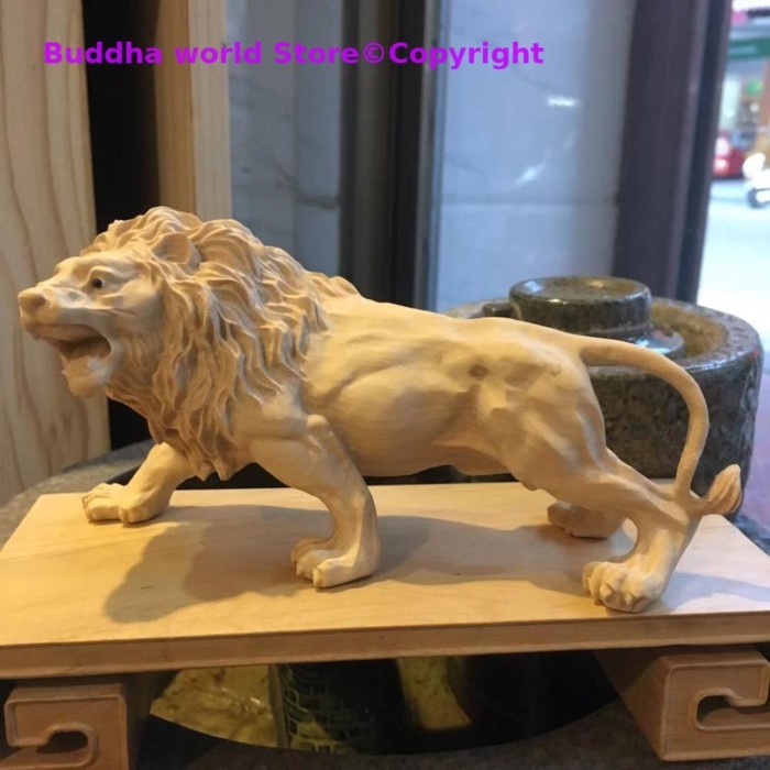 18CM large GOOD TOP COOL HOME OFFICE Spiritual efficacious Mascot Mighty lion Boxwood Handmade carv