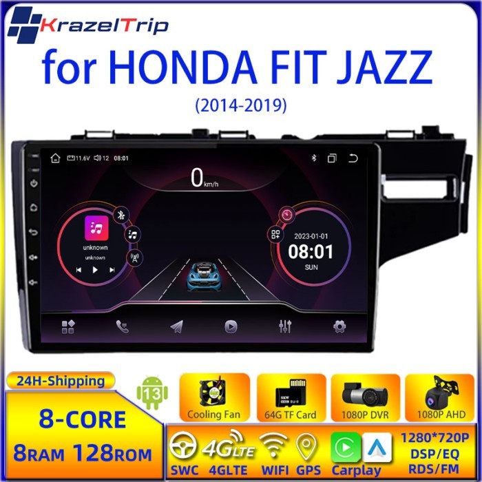 8 Core 4G WIFI Car Radio Stereo for HONDA FIT JAZZ 2014 2015 Carplay Android Auto GPS Navi 2 Din Vi