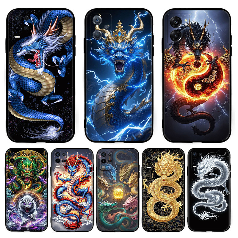 เคสโทรศัพท์TPUซิลิโคนสีดํามังกรจีน[T-8] สําหรับRealme C85 C75x C75 C71 15X