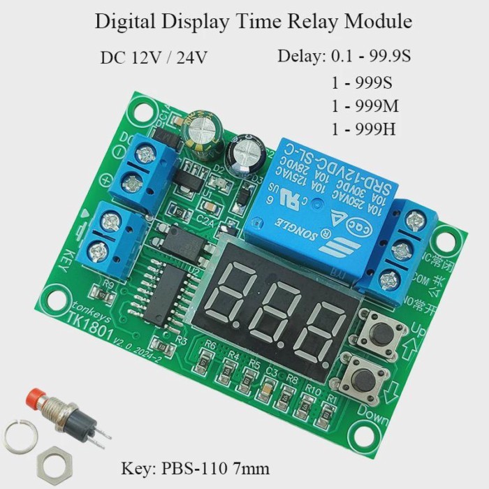 12V/24V Time Delay Relay Module with Display Adjustable 1-999 Seconds Delay NO/NC Normal Open Close