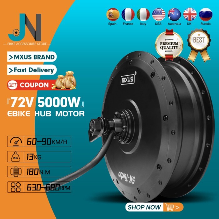 MXUS-Rear Rotate Brushless Non-gear 72V 5000W XF-5K Hub Motor, Drive Engine for Electric Bike and S