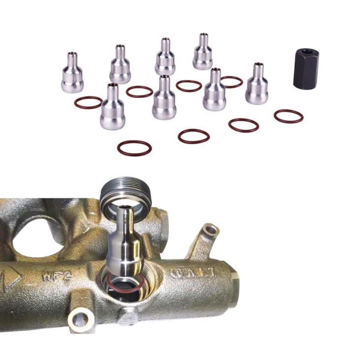 8Pcs/Set High Pressure Oil Rail Ball Tube Repair Kits with Tool & O-rings for Ford F-250/F-350 6.0L