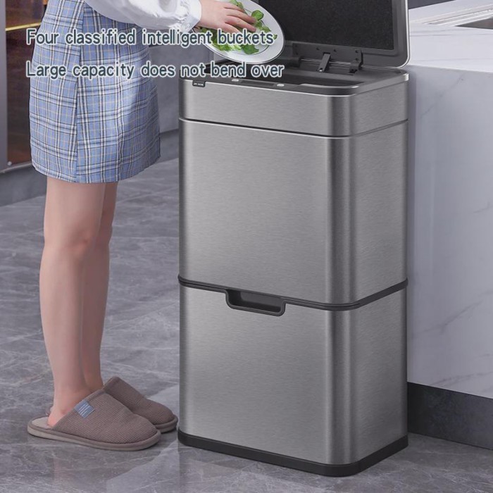 40L/50L sorting trash can intelligent induction light luxury stainless steel with cover double-laye