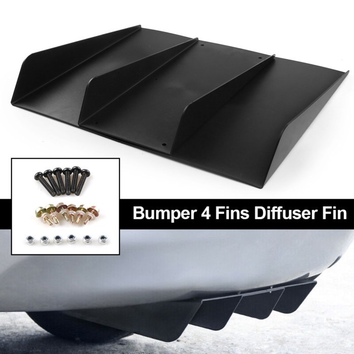 ABS Universal 22" x 21"  Rear Bumper 4 Fins Diffuser Fin Black Car Spoiler Decoration Fin