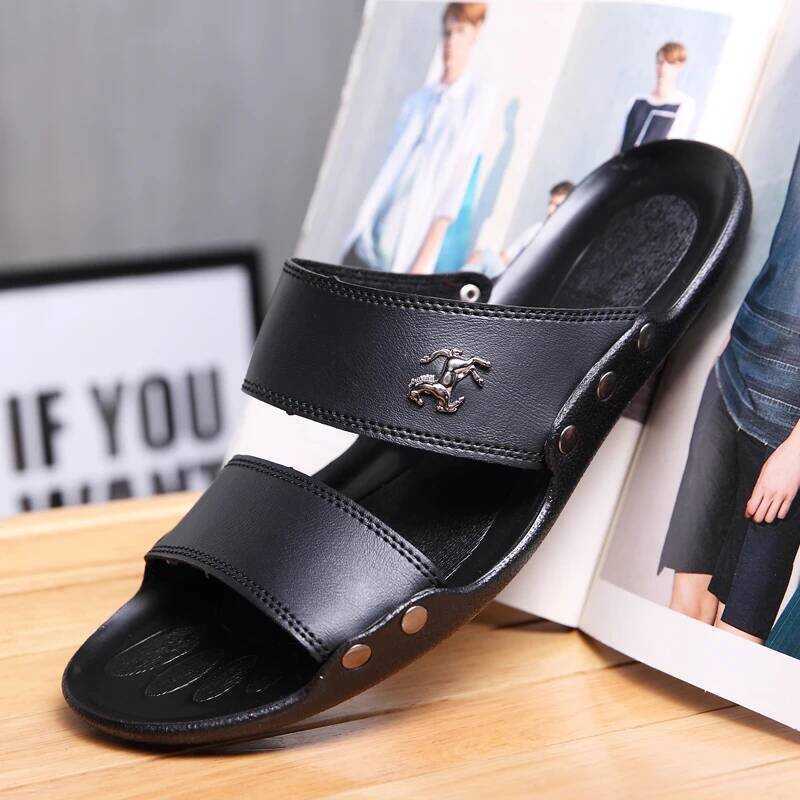 C Leather Summer Outdoo Slippers Men 2024 Fashion Comfortable Men Beach Slippers Sandals Men Shoes