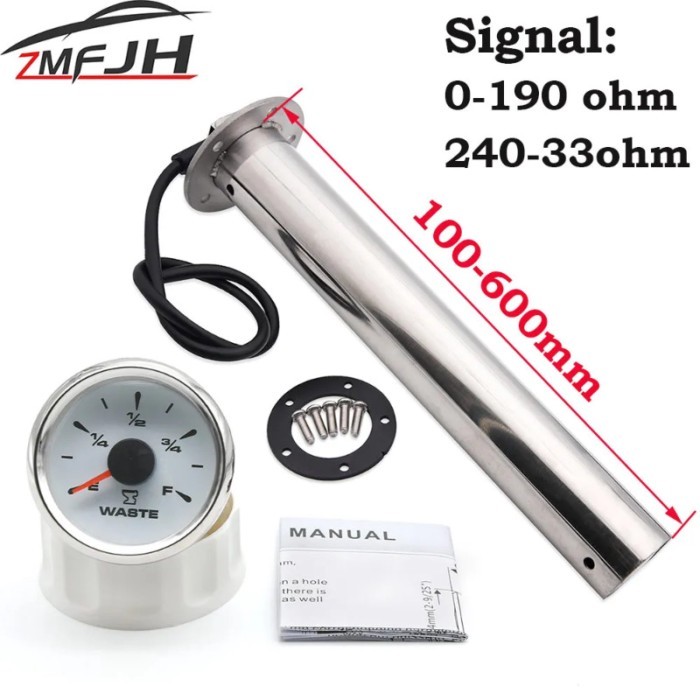 0-190ohm 240-33 ohm Boat Car RV Holding Tank Level Sensor 52MM Waste Gauge with 7Color Backlight Wa