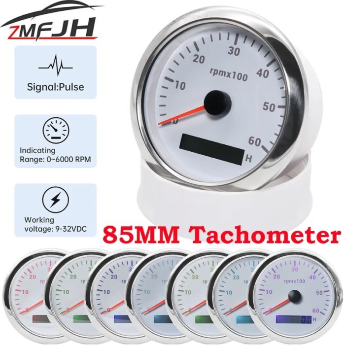 AD 7 Colors Backlight 85mm Tachometer 6000/7000/8000 RPM Gauge Tachometer Boat Car Marine Tacho Gau