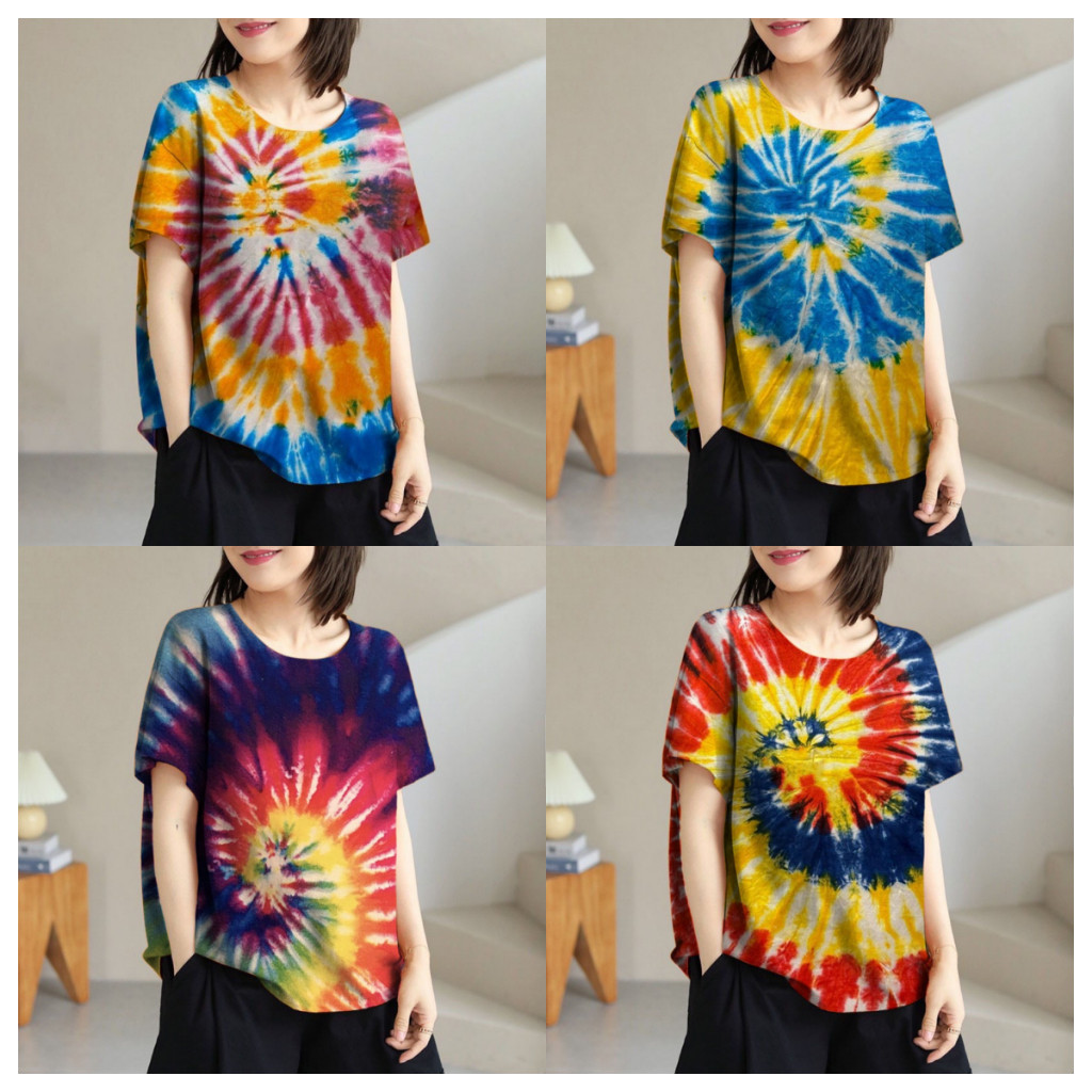 (มีสินค้า) เสื้อสงกรานต์2569เสื้อลายมัดย้อมสีสันสดใสสำหรับเทศกาล Hawaiian Blouse Casual Loose Short 