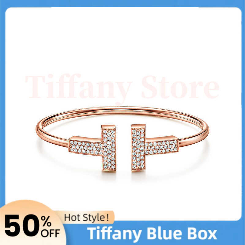 Best Gift 2026 Tiffany T Wide Diamond Bracelet, 18K Rose Gold Double T Design, Luxury for Office & D