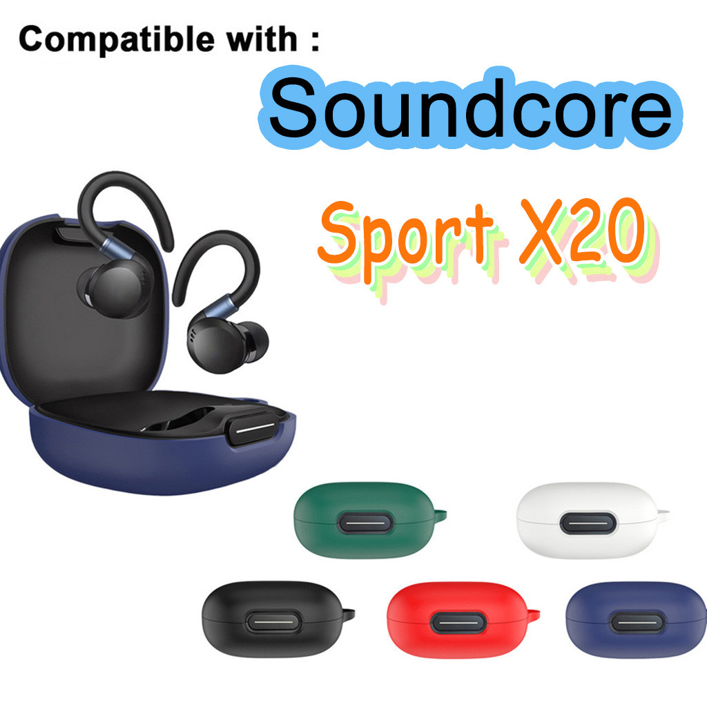 เหมาะสําหรับ Anker Soundcore Sport X20 เคสหูฟังซิลิโคน - ป้องกันการตกแบบนุ่มพร้อมแหวนกุญแจ