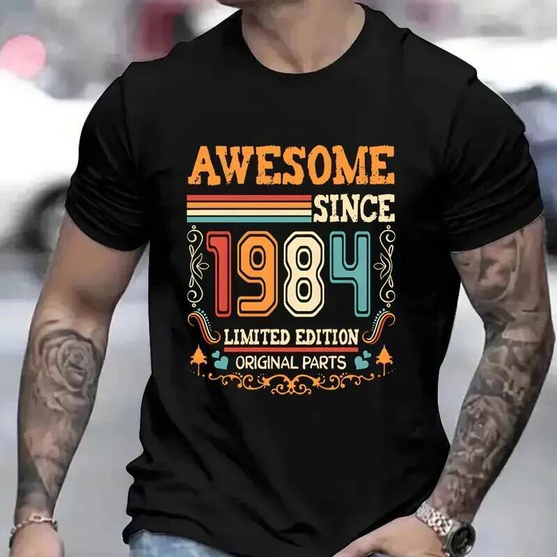 วินเทจ1984วันเกิดผ้าฝ้ายทีเสื้อสําหรับผู้ชายผู้หญิงแขนสั้นเสื้อผ้าเสื้อยืดย้อนยุคเกิดในปี1984ผ้าสําห