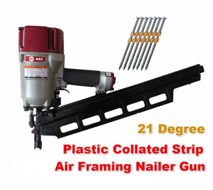 21 Degree Plastic Collated Strip Air Framing Nailer Gun Pneumatic Plastic Inclined Row Nail Gun Obl