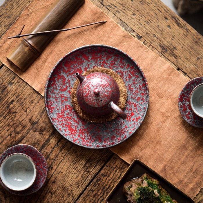 Stoneware Pot Tray Tea Tray Bamboo Tea Tray Fruit Tray Kung Fu Tea Utensils Tea Pot Base Tureen Sau