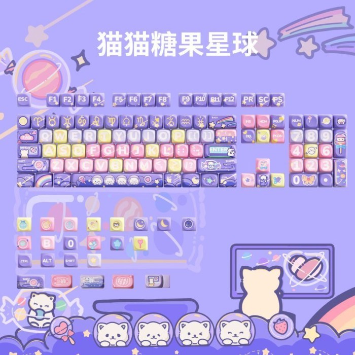 Keycaps Candy Planet Theme PBT ระเหิดความสูง MDA คีย์บอร์ดน่ารัก 68 ชุด Keycaps