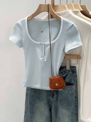 99221 เสื้อยืดแขนสั้นคอเหลี่ยมทรงเข้ารูปทุกการแข่งขัน-