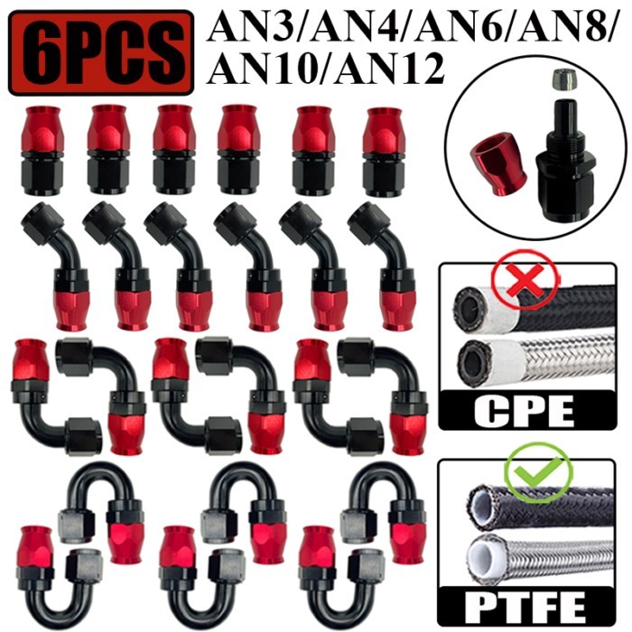 6X 3AN 4AN 6AN 8AN 10AN E85 PTFE Oil Fuel Line Hose Swivel End Fittings Adapter Cooling Pipe Connec