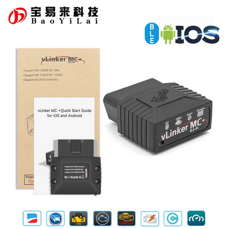 VLinker MC+ BLE 安卓 Apple 蓝牙4.0 OBD Scanner รถควบคุมในวัยแรกยานพาหนะ
