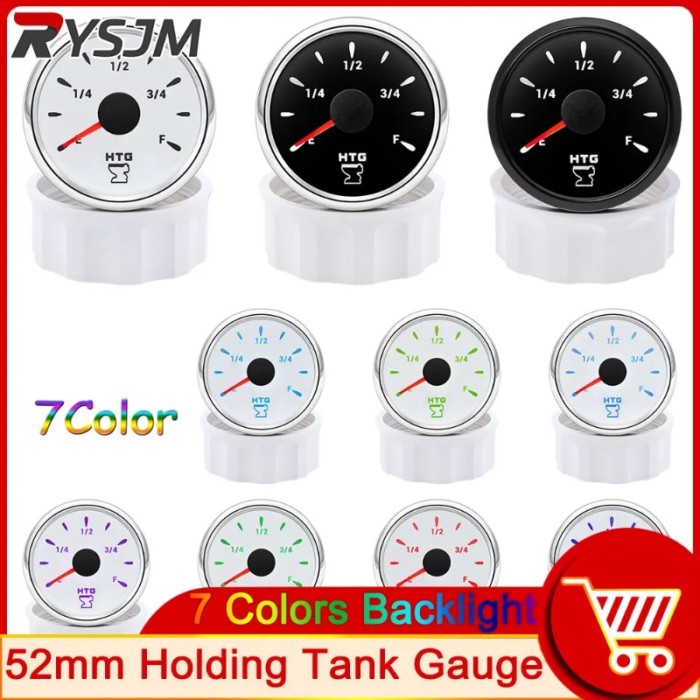HD 7 Color 52MM HTG Gauge Holding Tank Gauge Waterproof Sewage Waste Tank Meter Indicator For Marin
