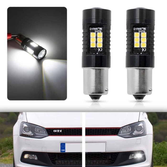 2Pcs White Canbus No Error P21W 1156 BA15S LED Light Bulb For 09-14 VW Polo Mk5 Gti Hatch 6R LED DR