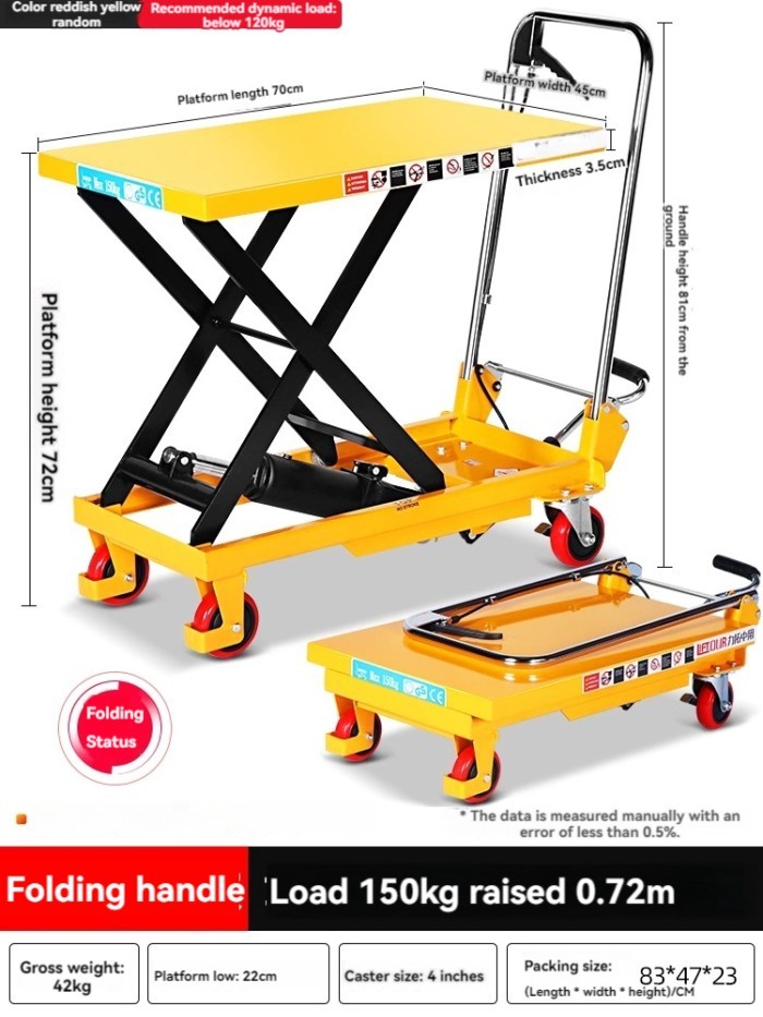 Manual hydraulic lifting platform truck electric mobile small lift work flat trolley