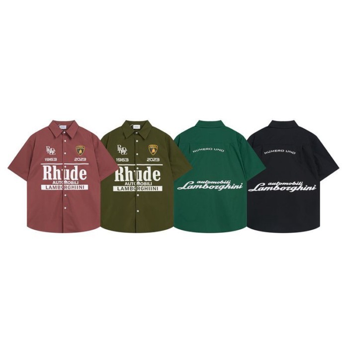 Rhude Co-branded Letter Logo พิมพ์เสื้อแขนสั้นฤดูร้อนชายหาดเสื้อคาร์ดิแกนลําลองสําหรับผู้ชายและผู้หญ