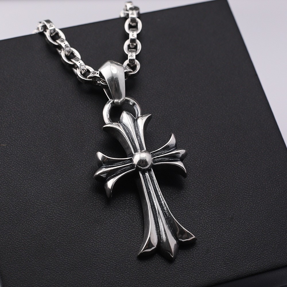 ♞,♘,♙สร้อยคอ CH/925 Silver Medium Cross Necklace Punk Hip Hop Style 444