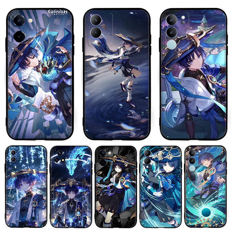 ซิลิโคนสีดําเคสโทรศัพท์TPU CartoonGenshin Impact Scaramouche[T-7] สําหรับVivo U3 Y19 S1 S16 S17 S19 