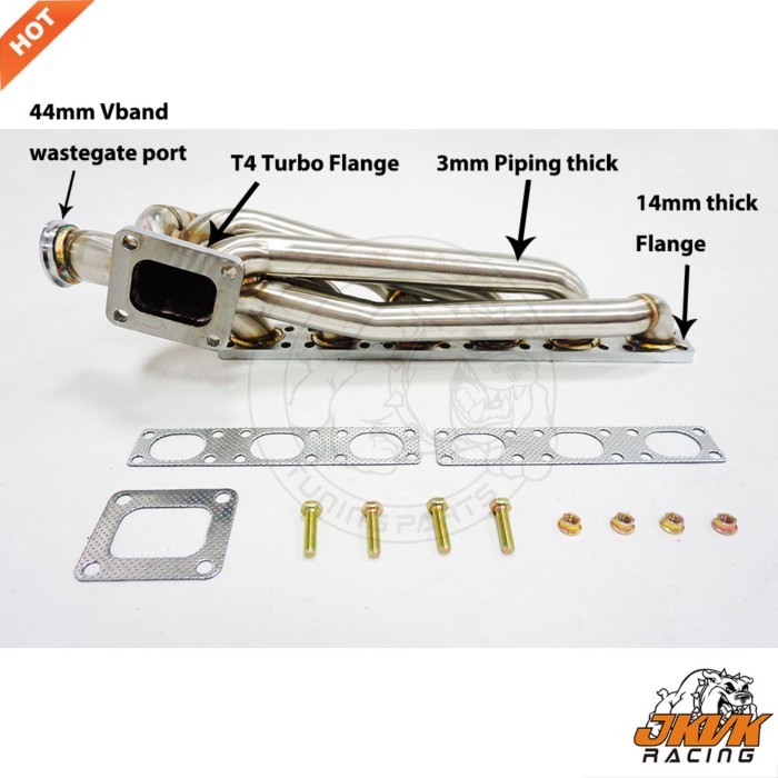JKVK RACING TURBO HEADER  3.0mm thick Equal Length Fits  E36 T4 TOP MOUNT Turbo Manifold M50 M52 S5