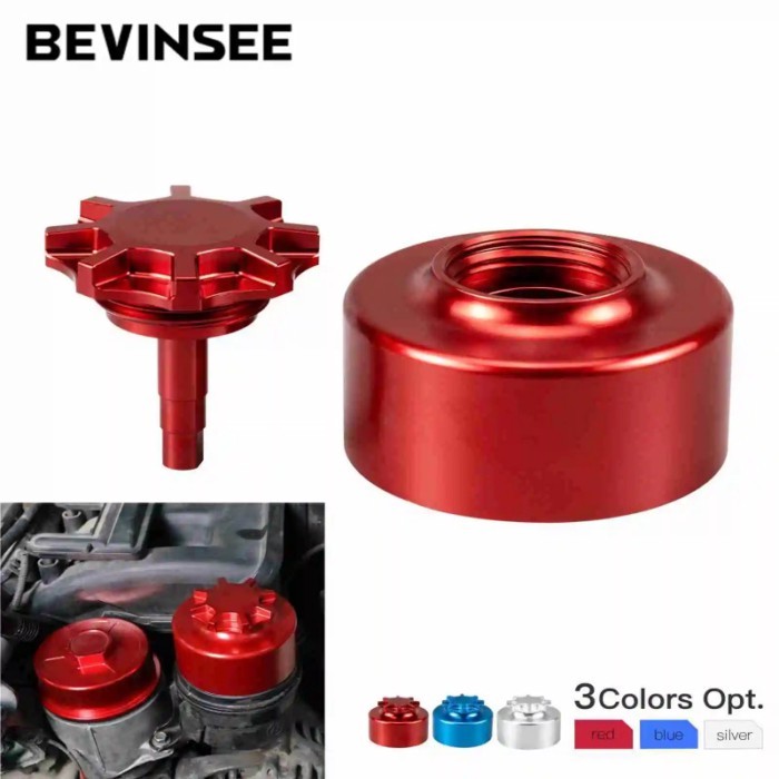BEVINSEE Aluminum Power Steering Reservoir Set for MINI R50 R52 R53 for BMW E82 E87 E88 E60 E39 E90