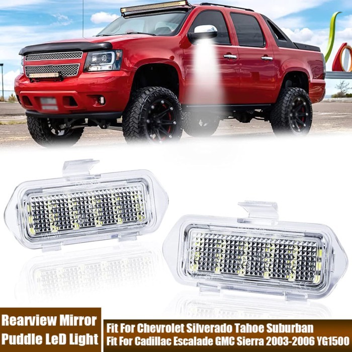 2Pcs Rearview Mirror LED Light Puddle Light For Chevrolet Silverado Tahoe Suburban Cadillac Escalad