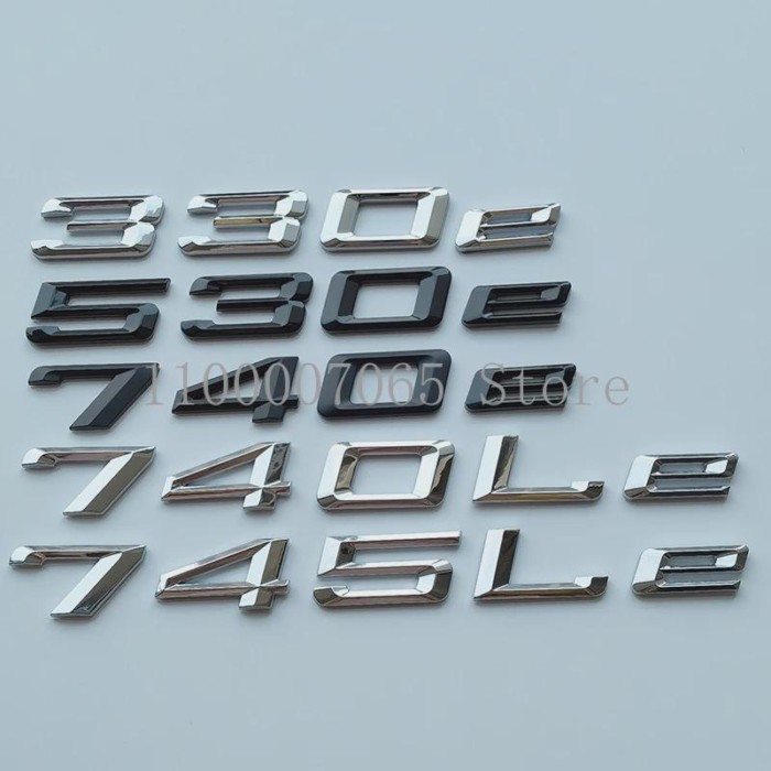 Old Font Numbers Letters 330e 530e 740e 740Le 745Le ABS Emblem for Electric Power Car Styling Trunk