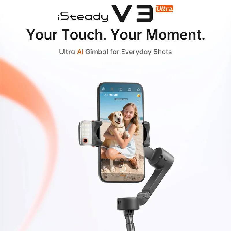 Hohem iSteady V3 Ultra สมาร์ทโฟน Gimbal AI Tracker เติมแสงที่ถอดออกได้ควบคุมหน้าจอขยาย Rod สําหรับ i