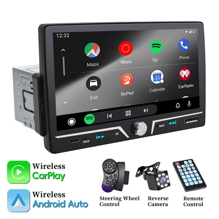 Hippcron 7" Car Radio Wireless/Wire Carplay Android Auto 1Din HD Touch Screen Bluetooth U-disk Type