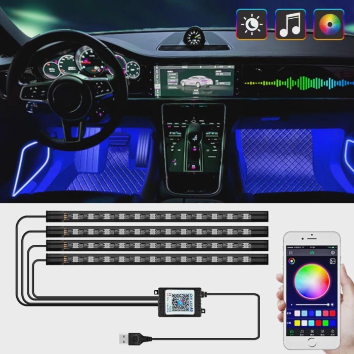 5V 12V Car Interior RGB Light LED Strip Ambient Lamp Foot Decorative Bulb Automotive Accessories RG