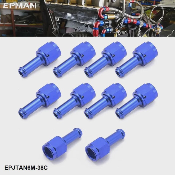 EPMAN 10PCS Aluminum Blue Female AN6 To 3/8" Barb Straight Swivel Hose Barb Fuel Line Fitting Adapt