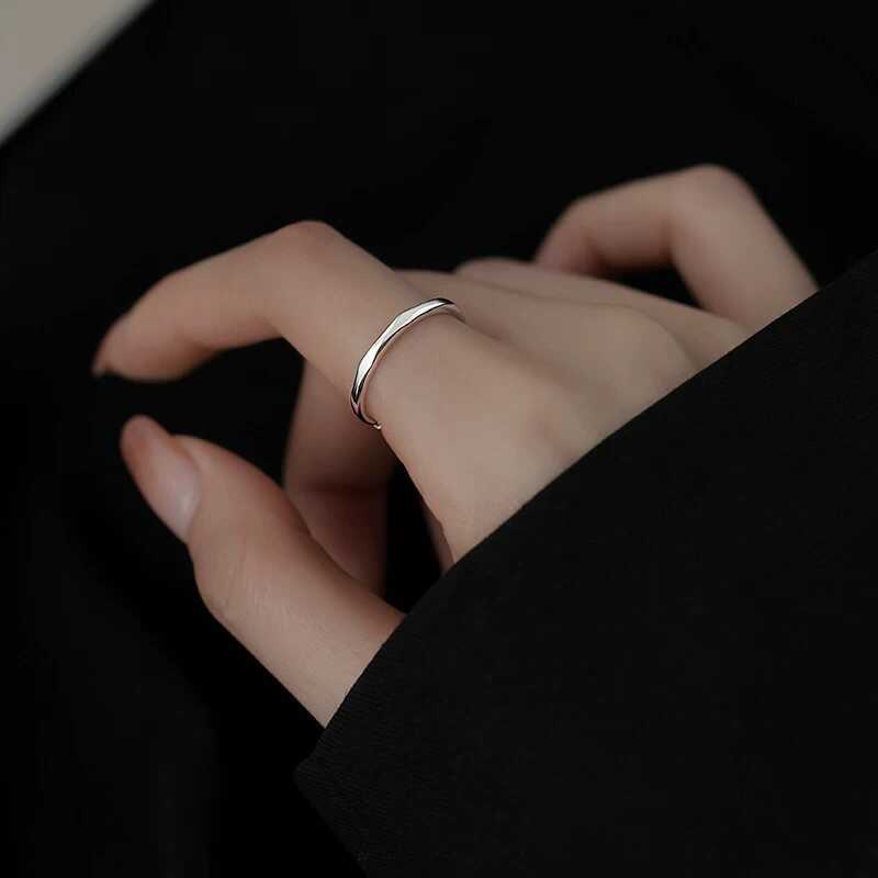 S999 เงินแท้เรขาคณิตแหวนหญิงหรูหราธรรมดาแหวนนิ้วชี้แหวนหางแหวนเปิดปรับ Niche ins High-End F
