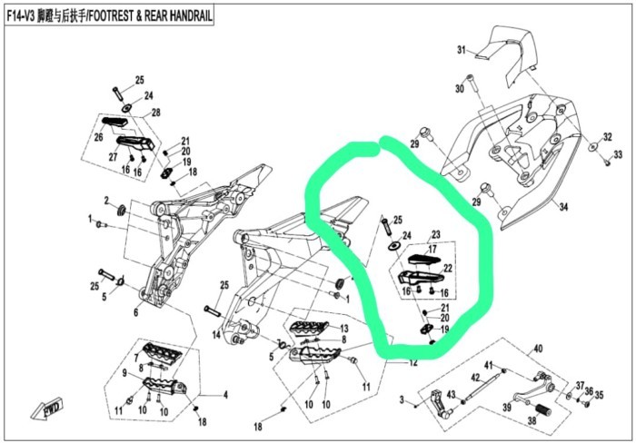 rear left footrest suit CF700MT/CF650MT code is 6KJV-140150-8000-0VR00