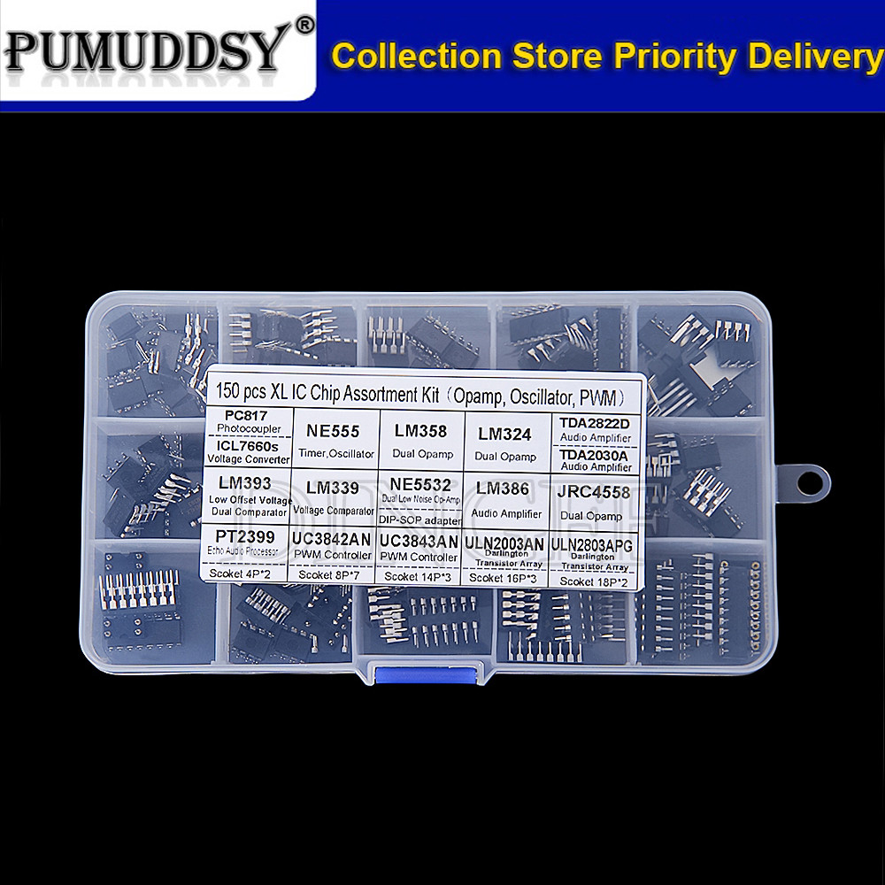 150 ชิ้น/กล่องวงจรรวมชิปกล่อง PC817 NE555 LM358 JRC4558 LM393 LM339 เครื่องซ่อมส่งคลิปส่งอะแดปเตอร์