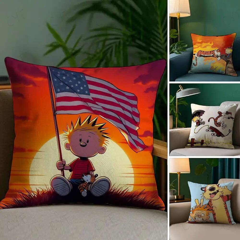 Kwaii อะนิเมะ Calvin และ Hobbes หมอนที่กําหนดเองพิมพ์แปรงขนแกะหมอน, ผิวเด็ก, เป็นมิตรกับสิ่งแวดล้อม 