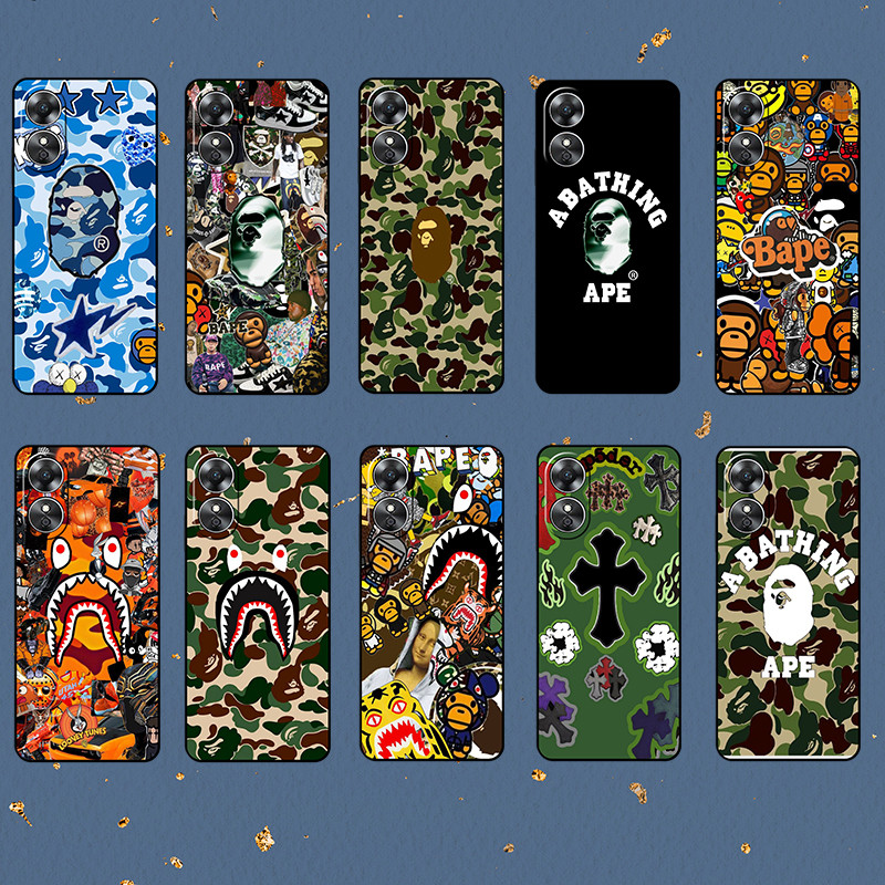 สําหรับ OPPO A94 A95 A96 A98 A3 Pro A80 A79 Bape เคสโทรศัพท์ TPU สีดํานุ่ม