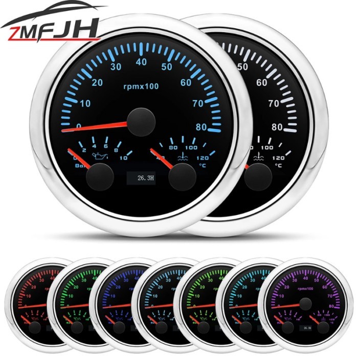 7 Color Backlight 3 In 1 Gauge 0-8000 RPM Tachometer 0-10Bar Oil Pressure Gauge 40-120 Water Temp M