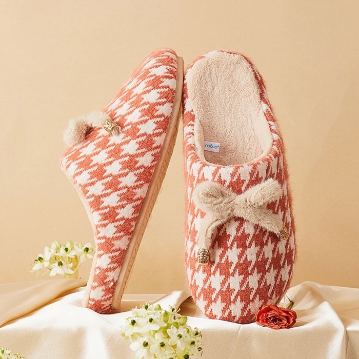 Plush Warm Home Flat Slippers Winter Women Indoor Shoes Lightweight Soft Comfortable Cotton Warm Sl