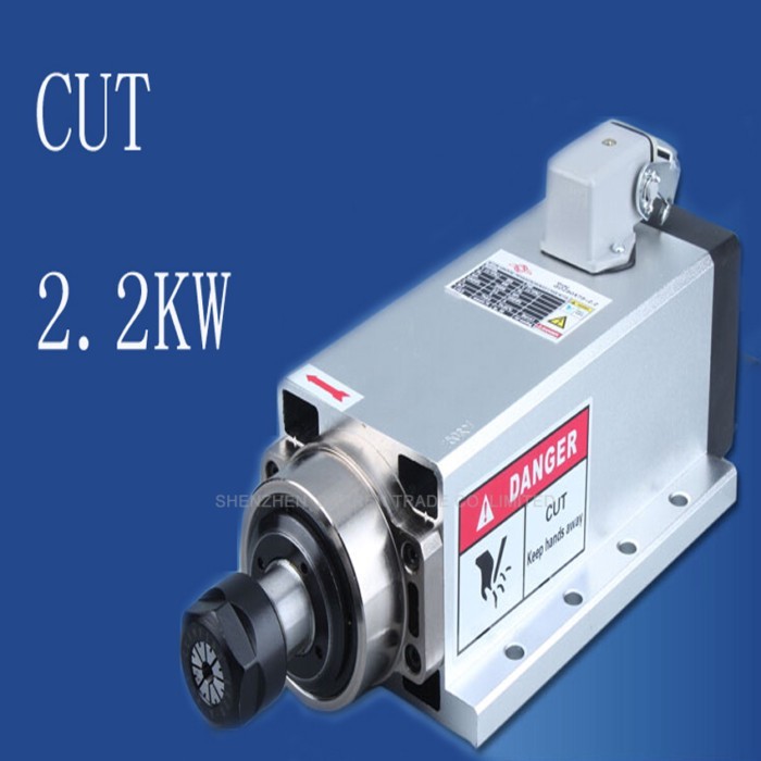 1pc Square 2.2kw  Air cooled spindle ER20 runout-off 0.01mm, 220V Spindle motor,4 Ceramic bearing,E