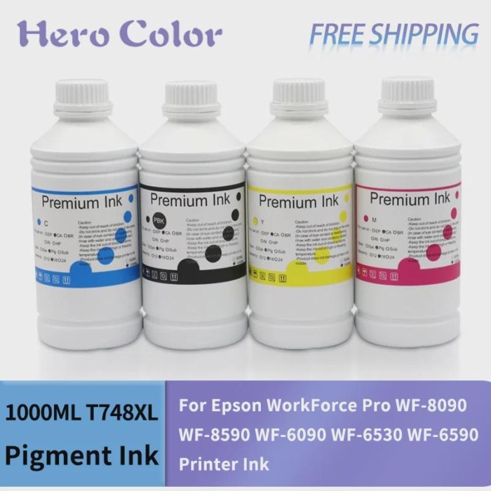 1000ML T748XL T748 T748XXL Pigment Ink For Epson WorkForce Pro WF-8090 WF-8590 WF-6090 WF-6530 WF-6