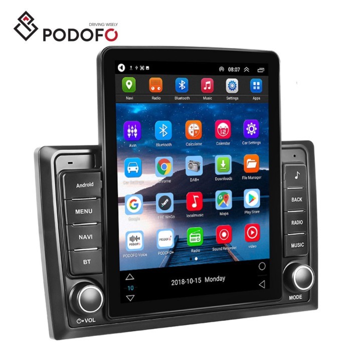 Podofo Android Double Din Car Stereo 9.5'' Vertical Screen Car Radio For Tesla Style GPS WIFI FM RD