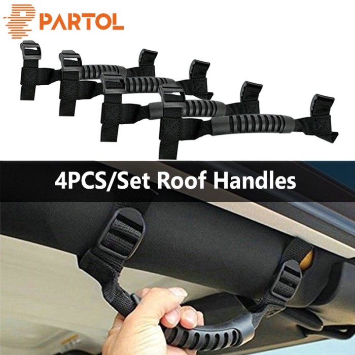 Partol 4pcs/set Car Roof Handles Grab Handles Heavy Duty Unlimited Roll Bar Grab Handles Grab Bar F